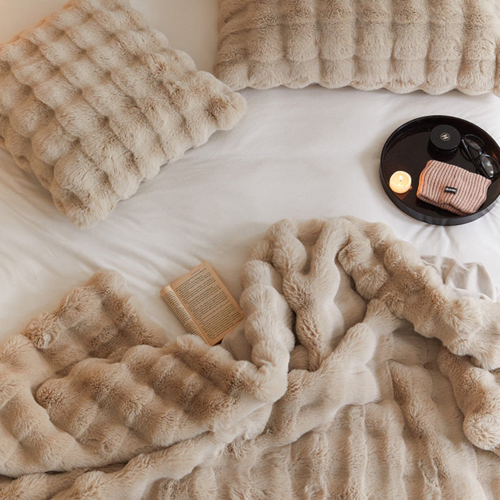 Coffee Fluffy Glam Faux Fur Blanket front view