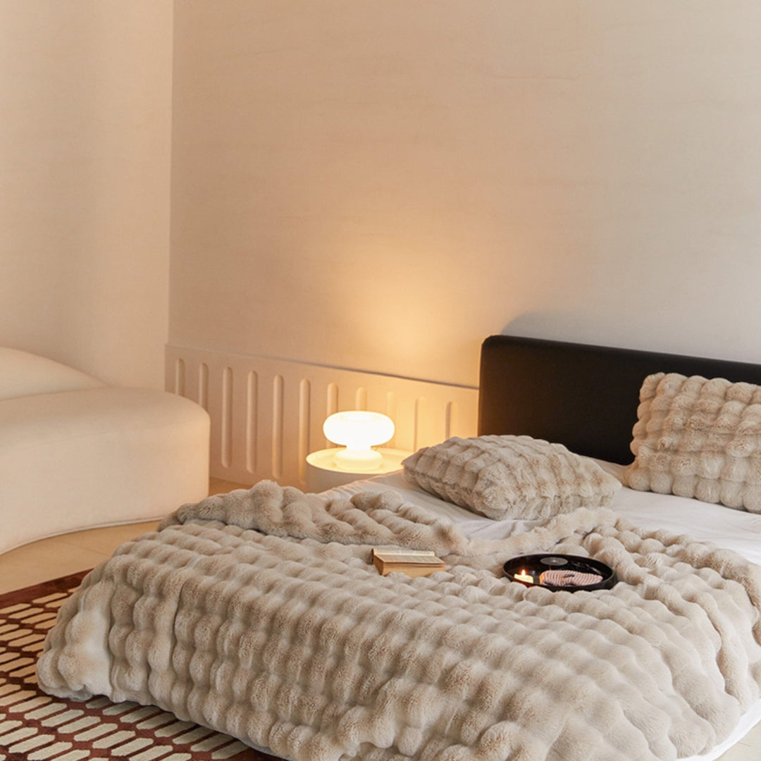 Fluffy Glam Faux Fur Blanket draped lifestyle