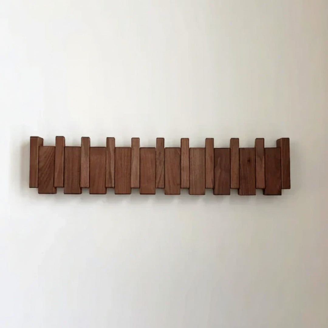 Walnut folding wooden wall coat rack with hooks folded flat