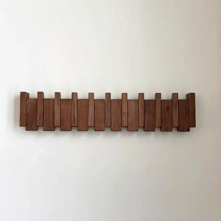 Walnut folding wooden wall coat rack with hooks folded flat
