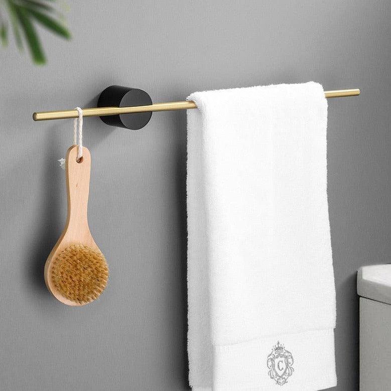 Black & Gold Freestanding Brushed Aluminum Towel Rack front view