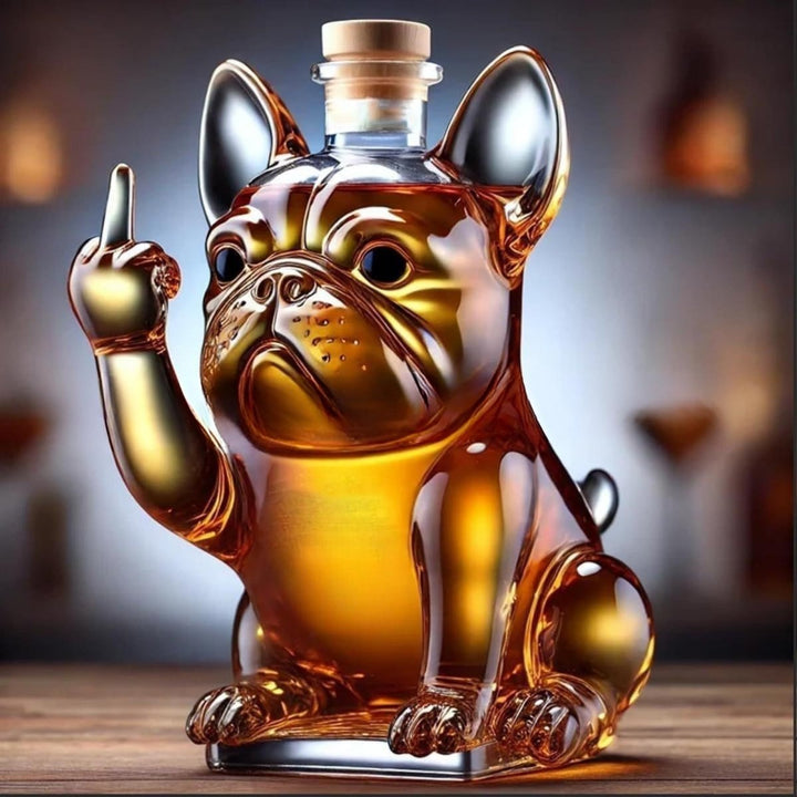 French Bulldog Glass Decanter - Front View
