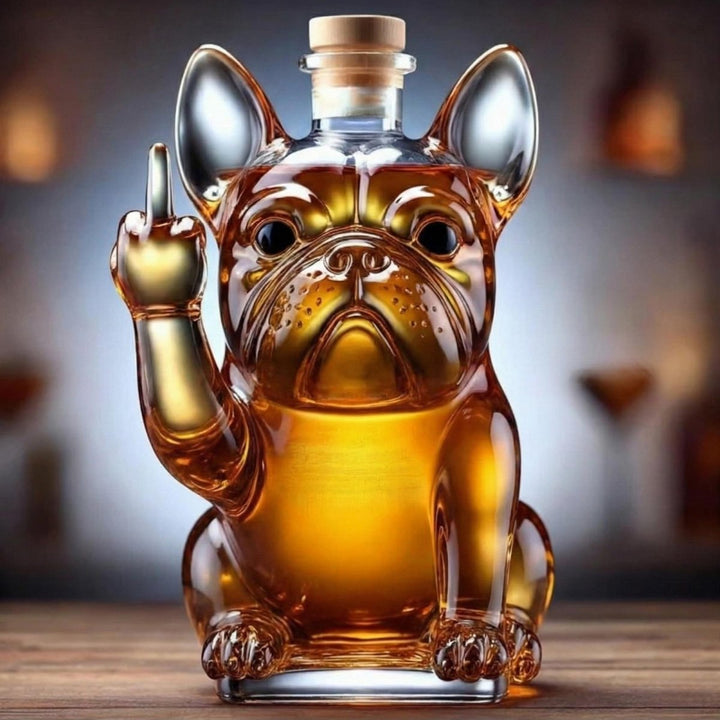 French Bulldog Glass Decanter - Close-Up Front View