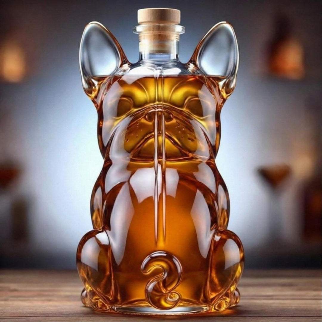 French Bulldog Glass Decanter - Back View