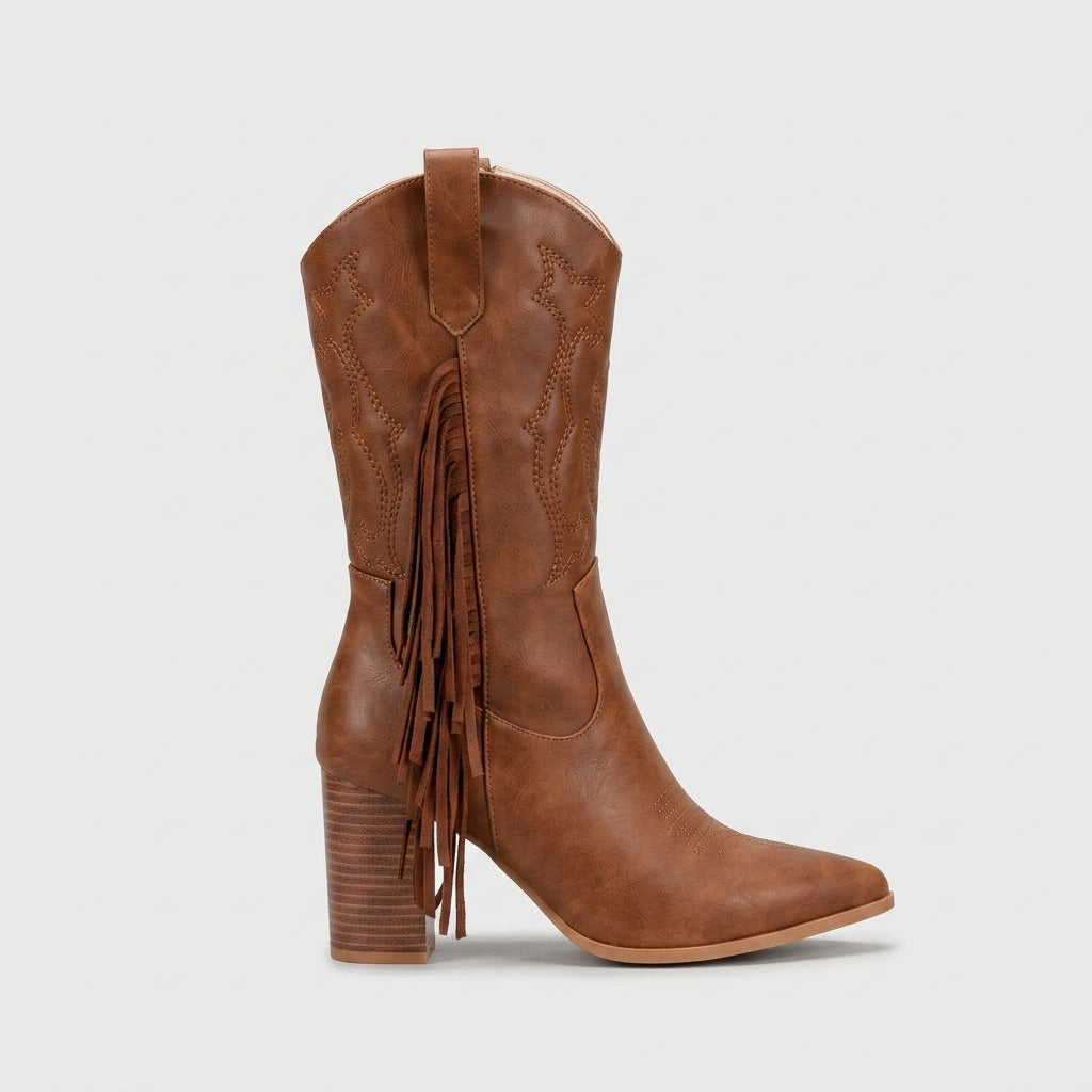 Fringed Western Mid-Calf Boots studio packshot