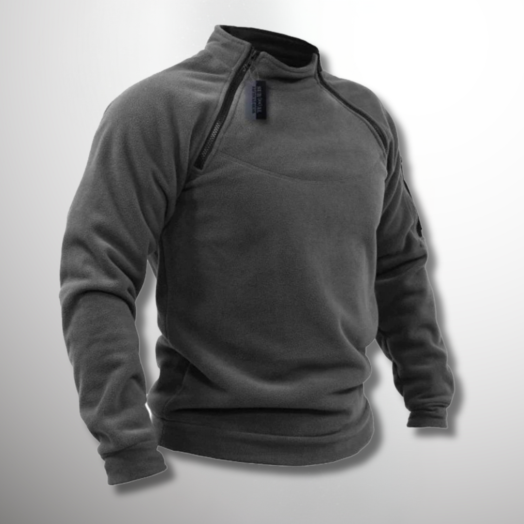 Dark Gray Funnel-Neck Quarter Zip Sweater front view
