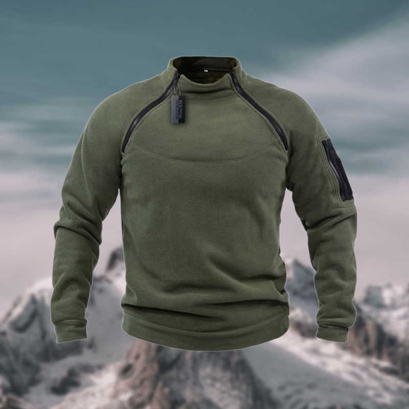 Military Green Funnel-Neck Quarter Zip Sweater front view