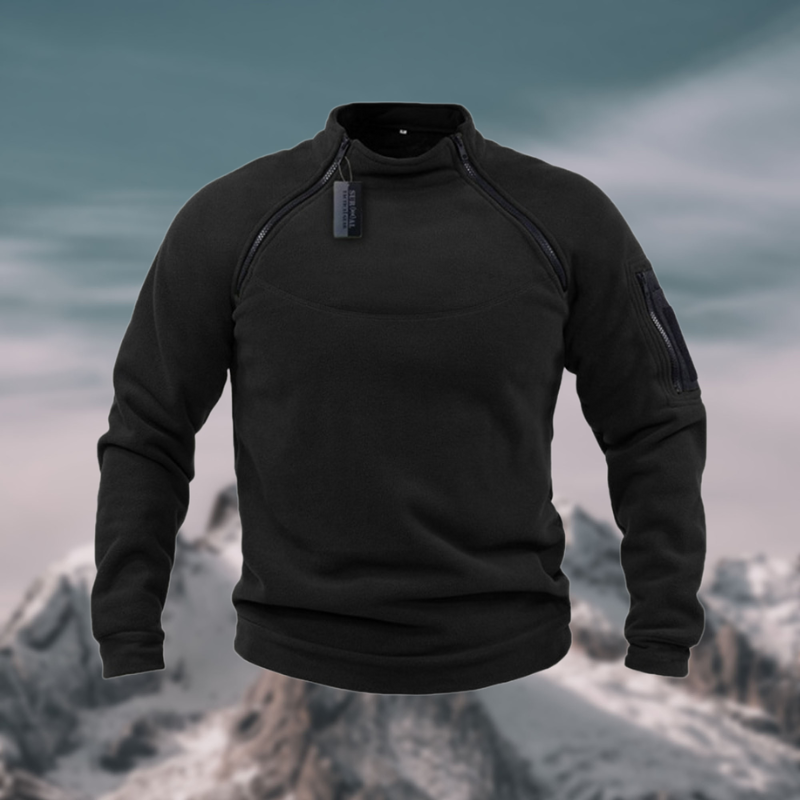 Black Funnel-Neck Quarter Zip Sweater front view