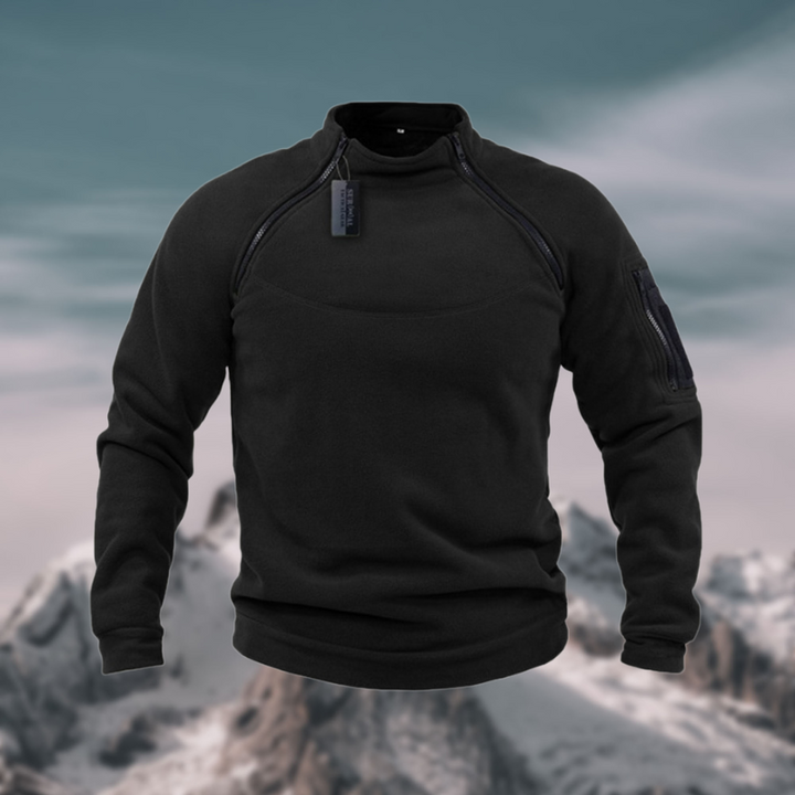 Black Funnel-Neck Quarter Zip Sweater front view