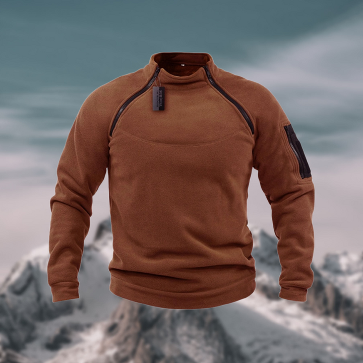 Brown Funnel-Neck Quarter Zip Sweater front view