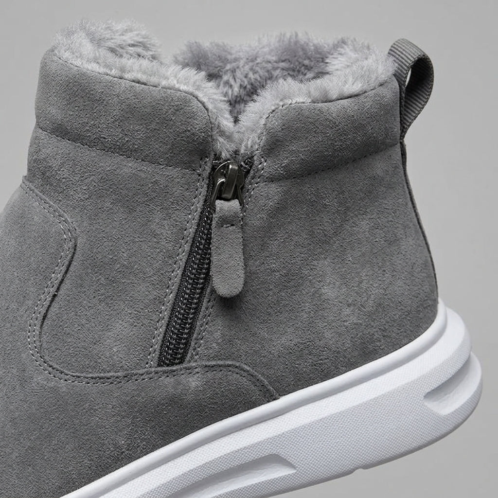 Fur-lined ankle boot collar and zipper detail