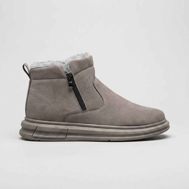 Taupe fur-lined ankle boot side view