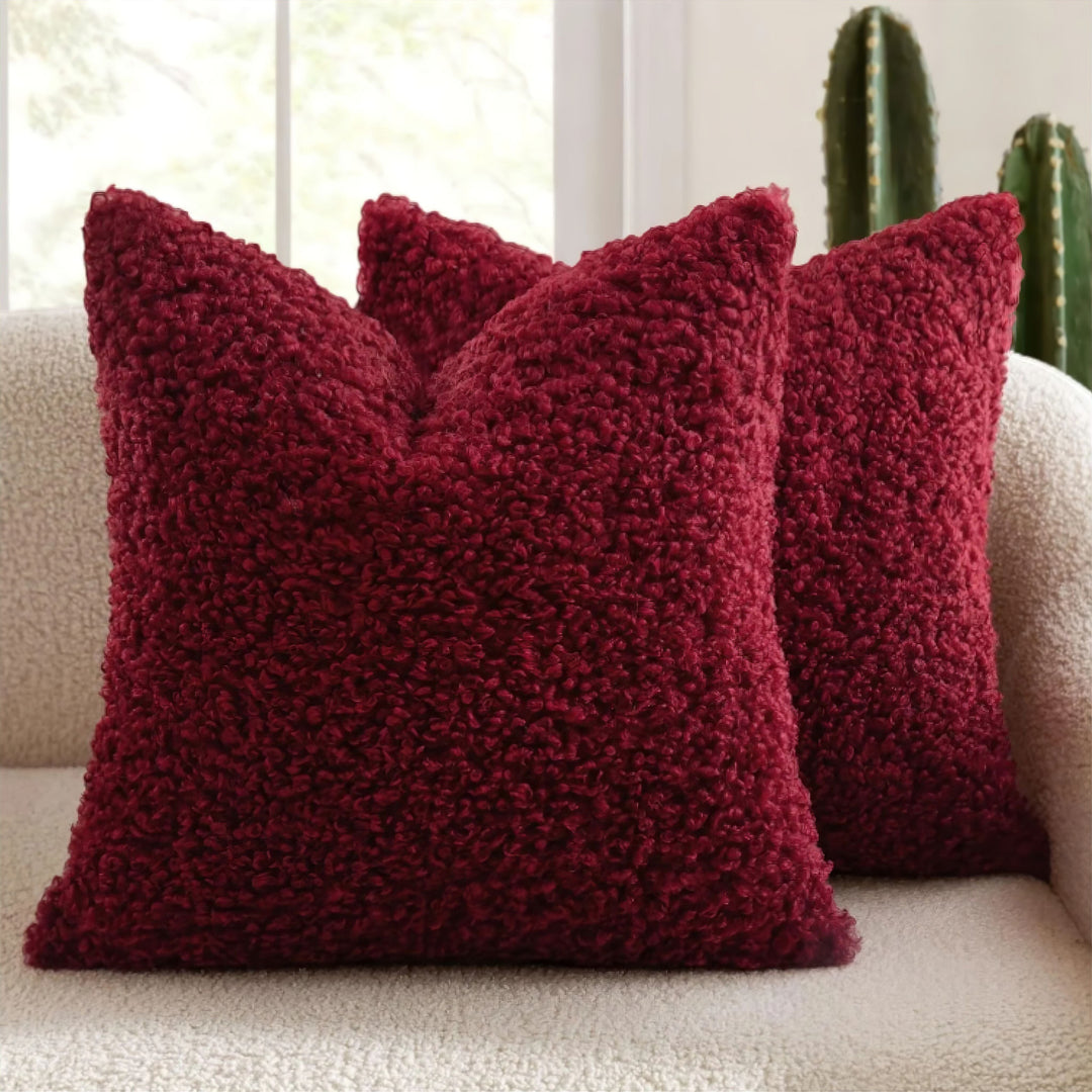 Red Fuzzy Faux Fur Pillow Cover front view