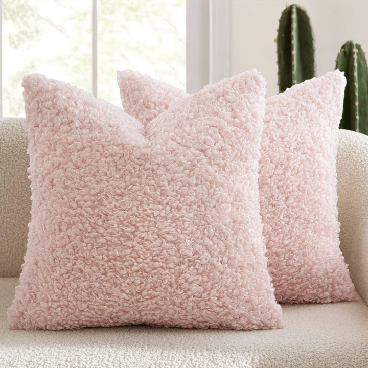 Pink Fuzzy Faux Fur Pillow Cover front view