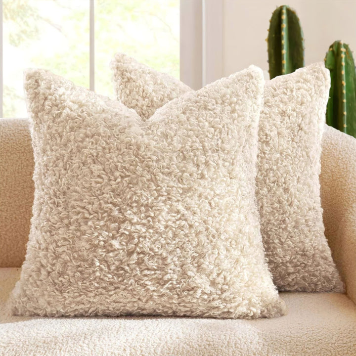 White Fuzzy Faux Fur Pillow Cover front view