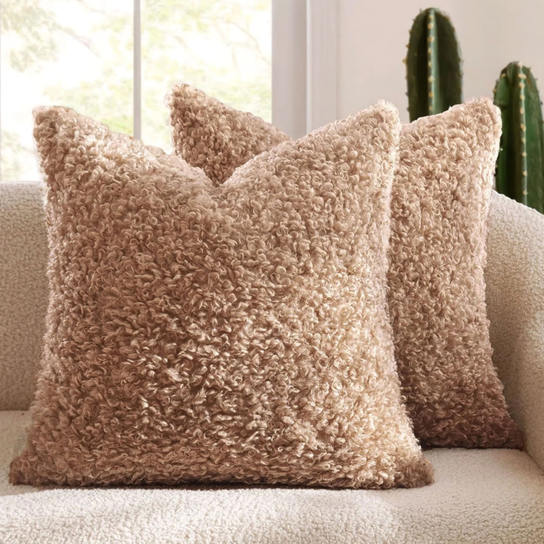 Khaki Fuzzy Faux Fur Pillow Cover front view