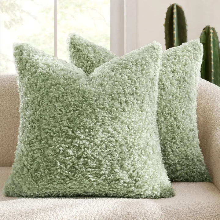 Green Fuzzy Faux Fur Pillow Cover front view