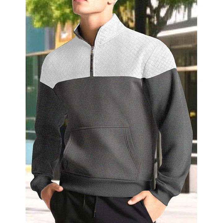 Quilted-Yoke Quarter-Zip Sweatshirt with Kangaroo Pocket