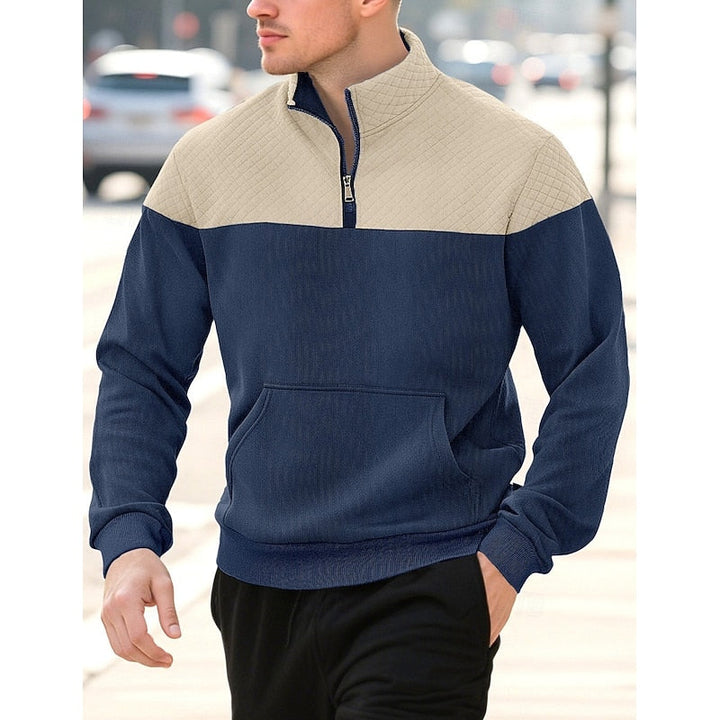 Quilted-Yoke Quarter-Zip Sweatshirt with Kangaroo Pocket