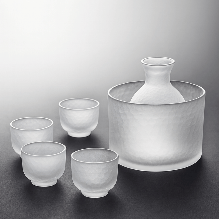 Frosted Glass Sake Set with Ice Bucket front view