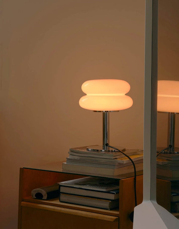 Peach Glass Snowman Table Lamp side profile