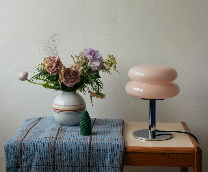 Peach Glass Snowman Table Lamp front view