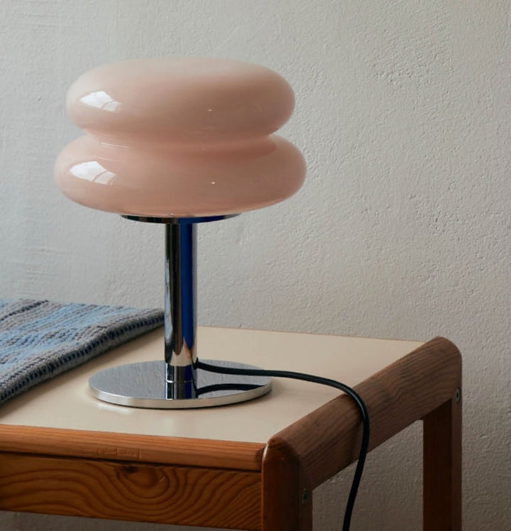 Peach Glass Snowman Table Lamp detail view