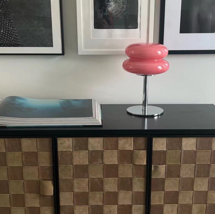 Berry Pink Glass Snowman Table Lamp front view
