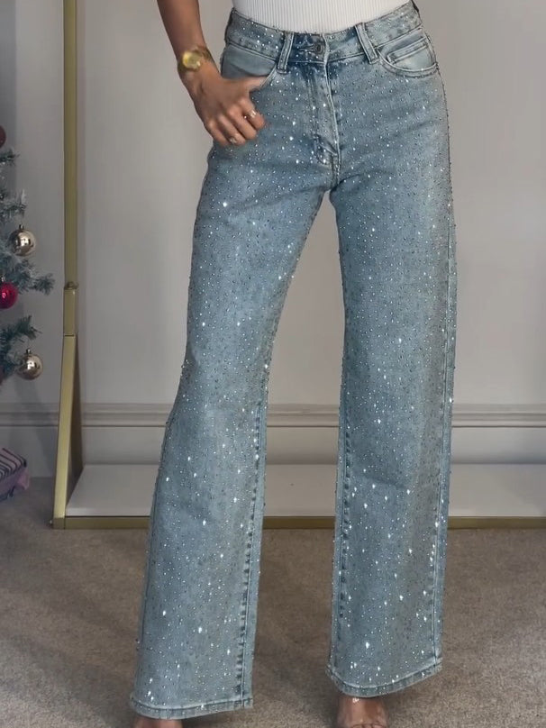 Blue Glitter-Accent Jeans front view