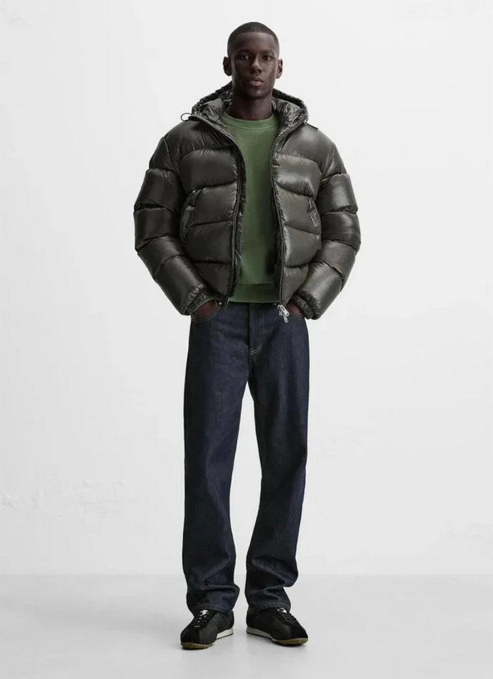 Green Glossy Puffer Jacket front view
