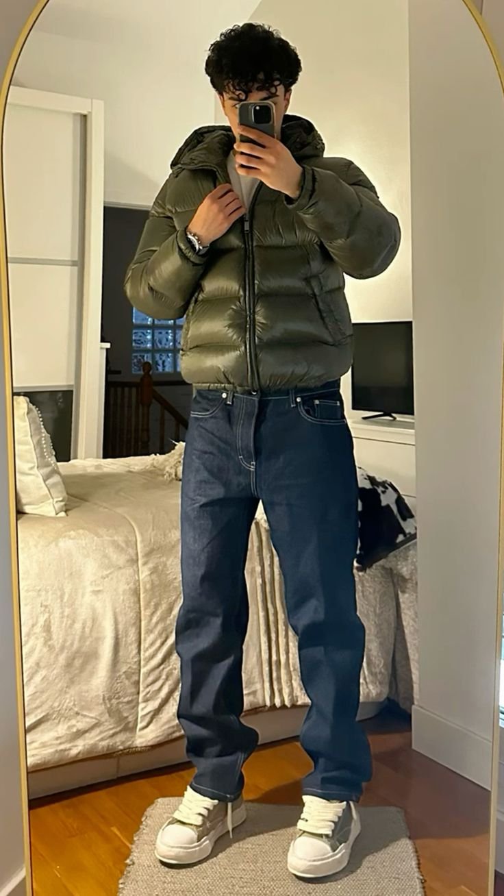 Green Glossy Puffer Jacket lifestyle