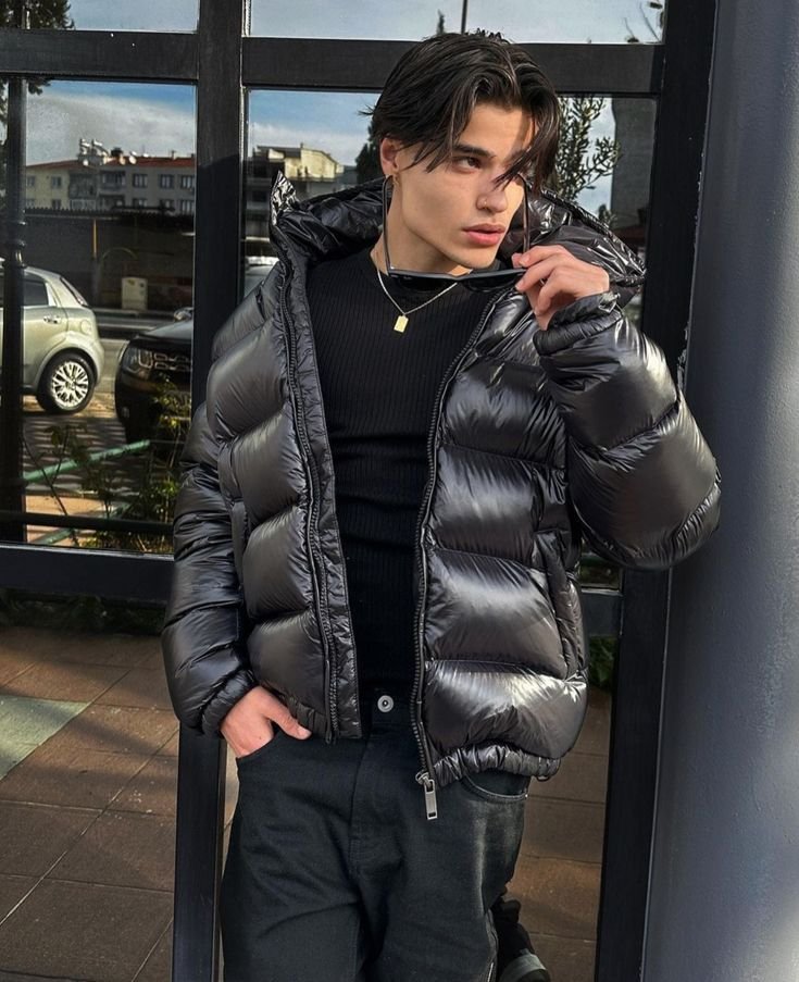 Black Glossy Puffer Jacket lifestyle