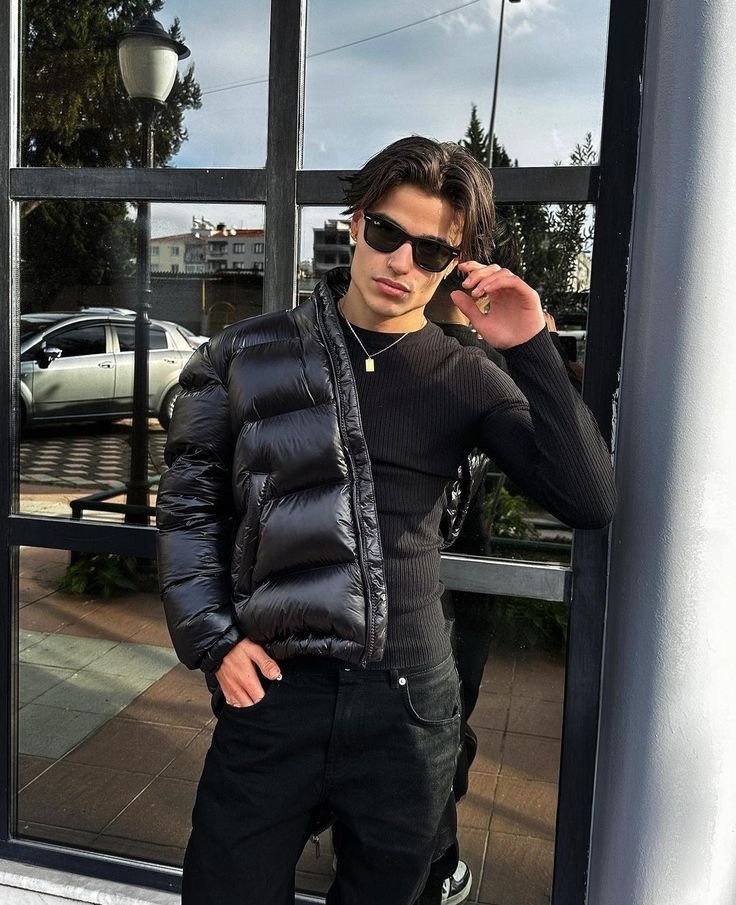 Black Glossy Puffer Jacket lifestyle