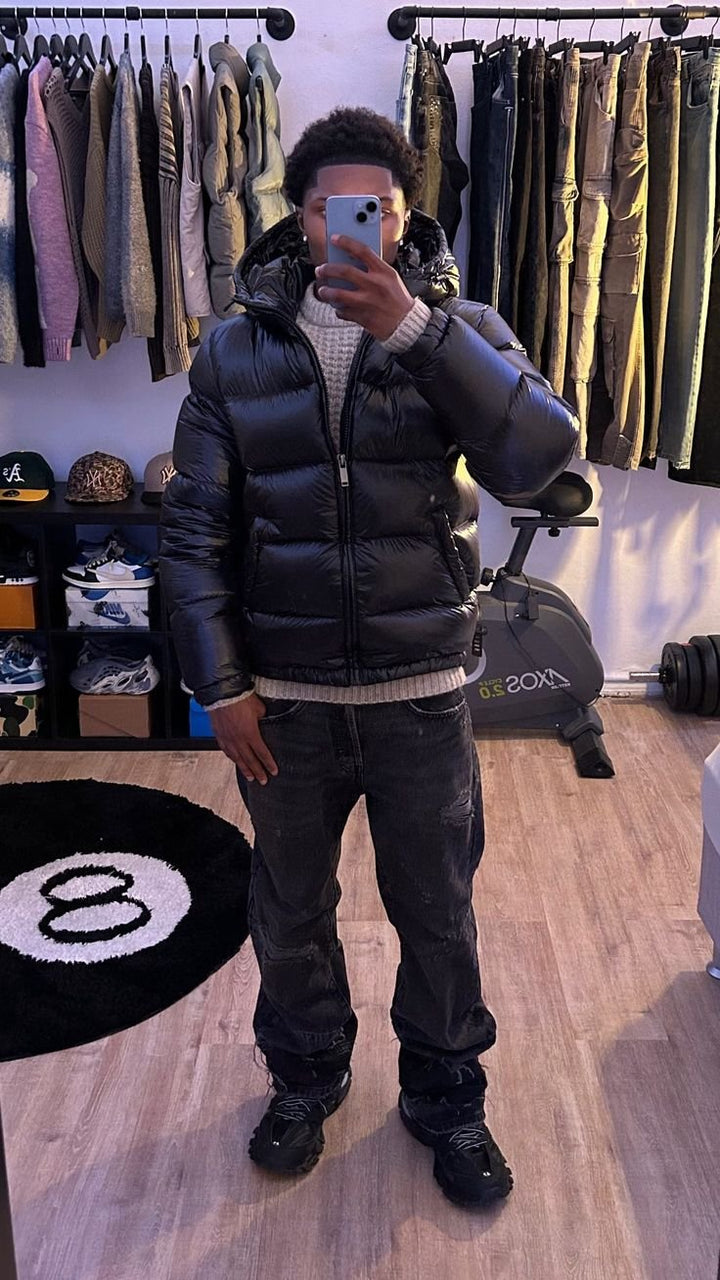 Black Glossy Puffer Jacket lifestyle
