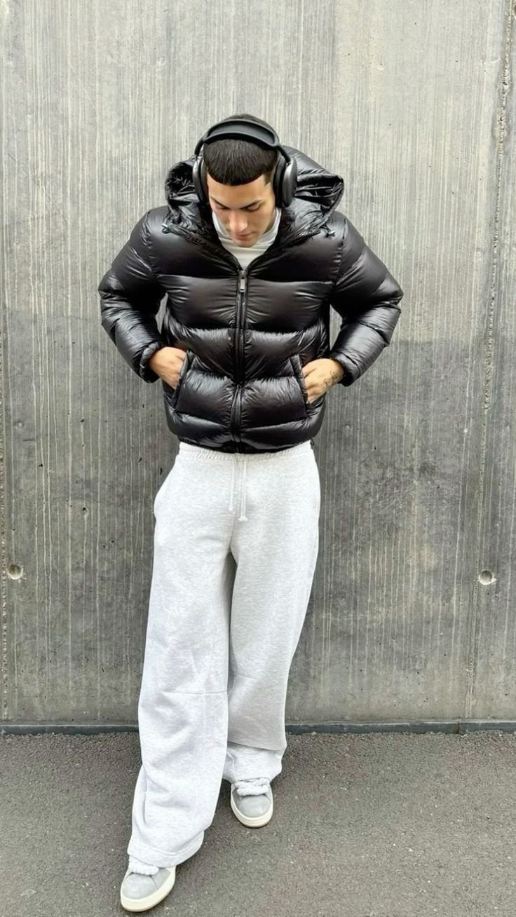 Black Glossy Puffer Jacket lifestyle