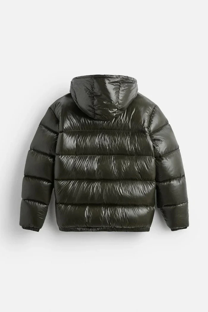 Green Glossy Puffer Jacket back flat lay