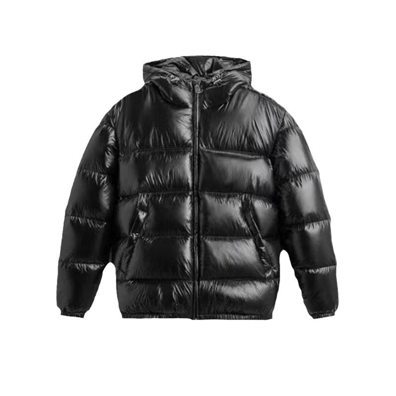 Black Glossy Puffer Jacket front flat lay