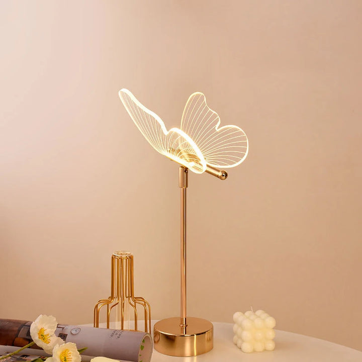 Gold Butterfly Desk Lamp lit view