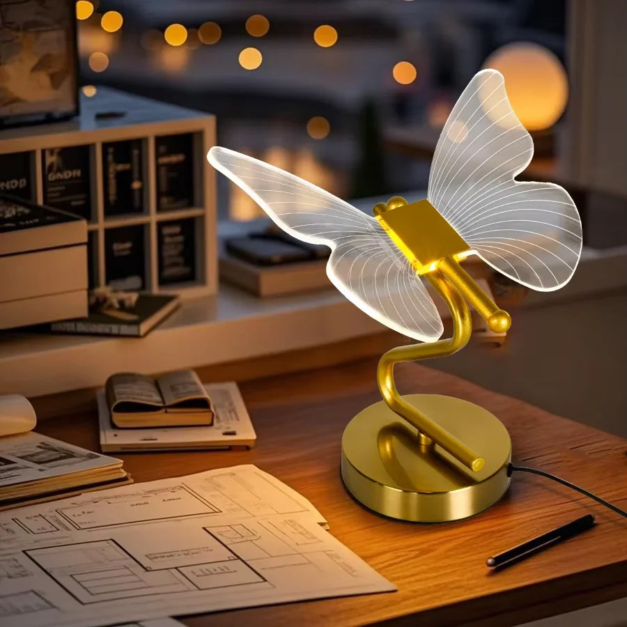 Gold Butterfly LED Table Lamp front view