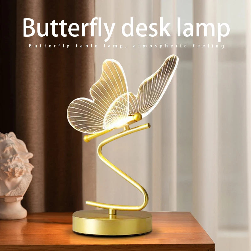 Gold Butterfly LED Table Lamp side view