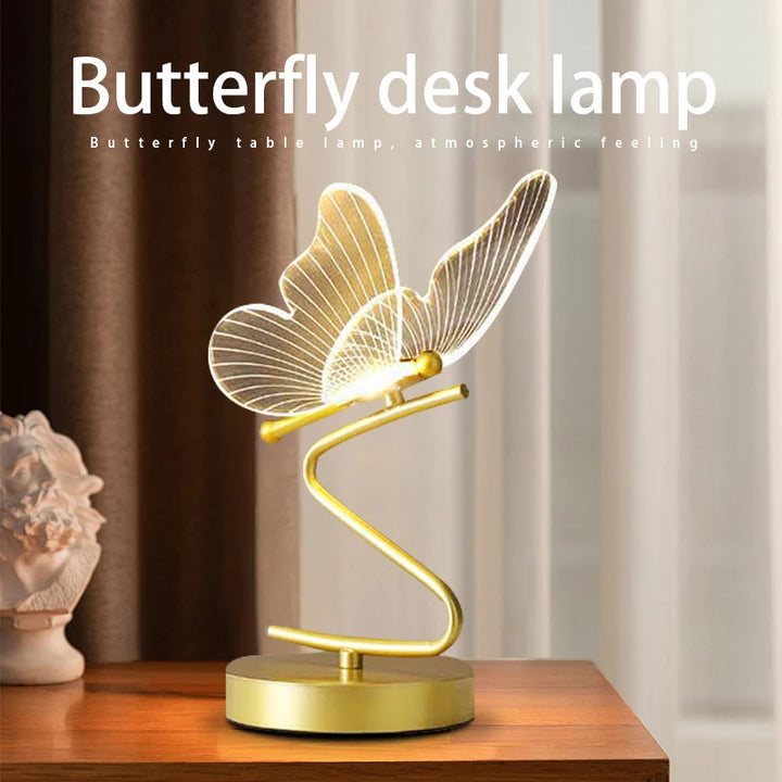 Gold Butterfly LED Table Lamp side view