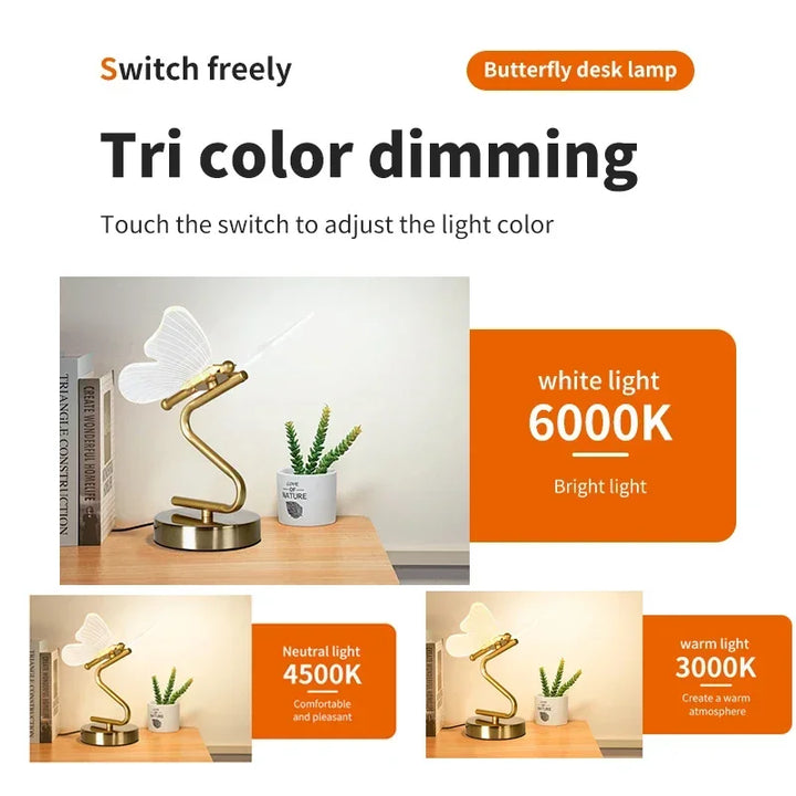 Gold Butterfly LED Table Lamp detail view