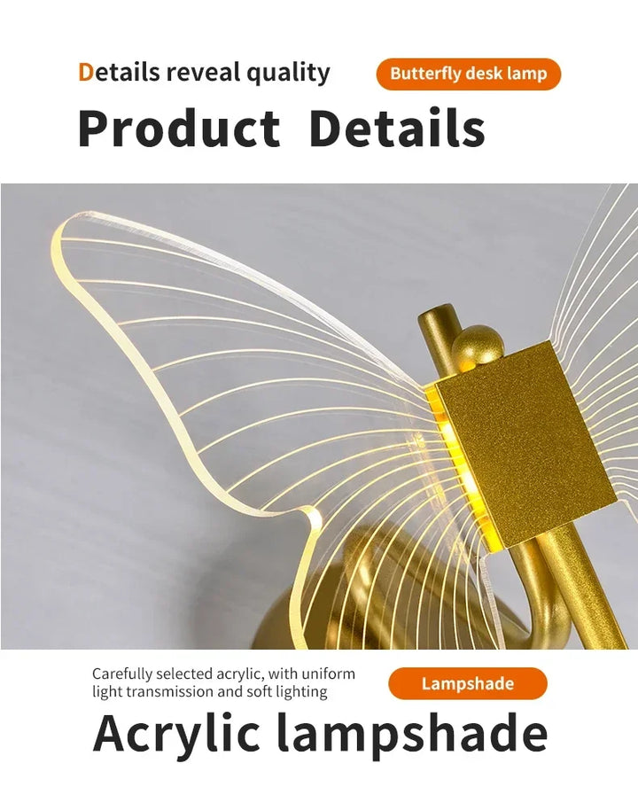 Gold Butterfly LED Table Lamp bedside lifestyle