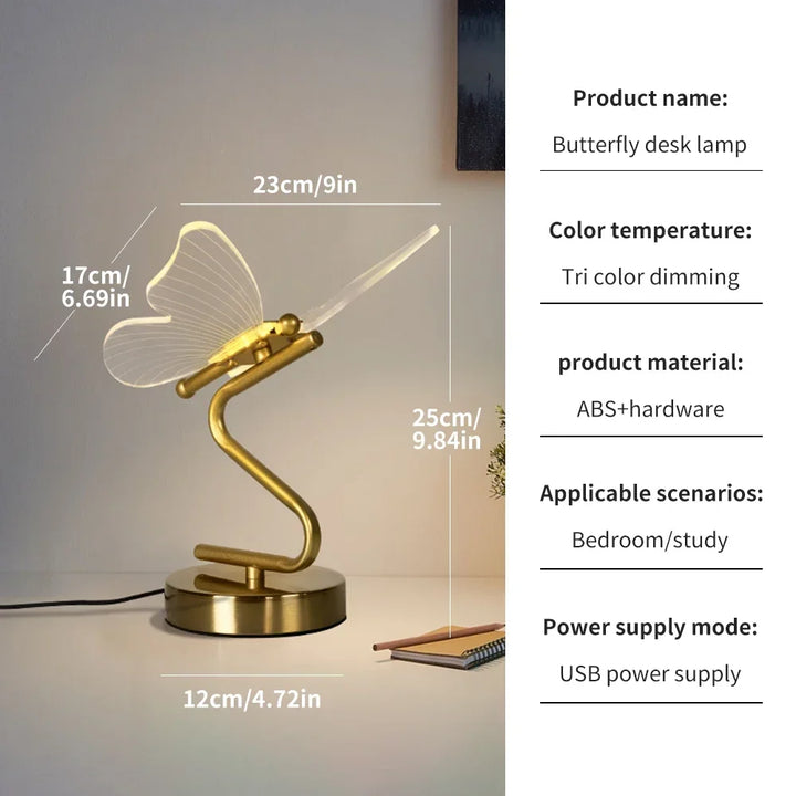 Gold Butterfly LED Table Lamp living room lifestyle