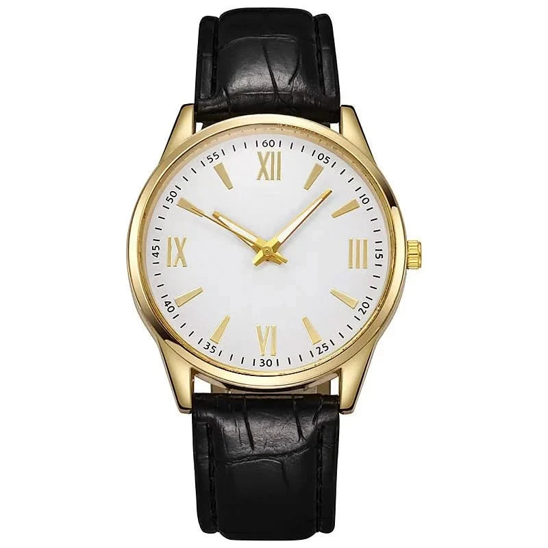 Black + White Gold-Tone Roman Numeral Watch front view