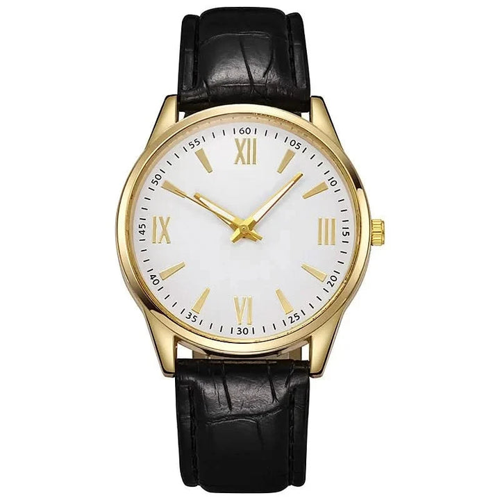 Black + White Gold-Tone Roman Numeral Watch front view