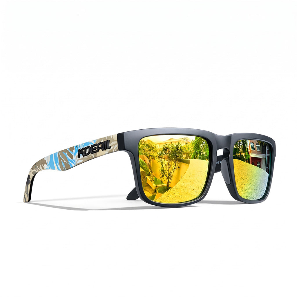 Golden Wide-View Square Sport Sunglasses front view