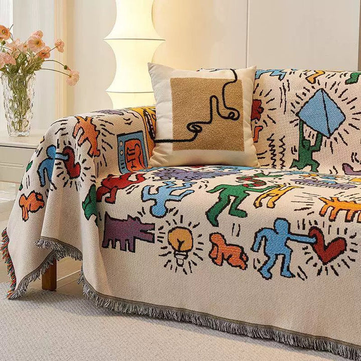 Multicolor Graffiti Pop Art Woven Throw Blanket side view
