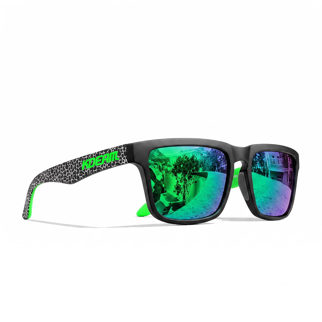 Green/Blue Wide-View Square Sport Sunglasses front view