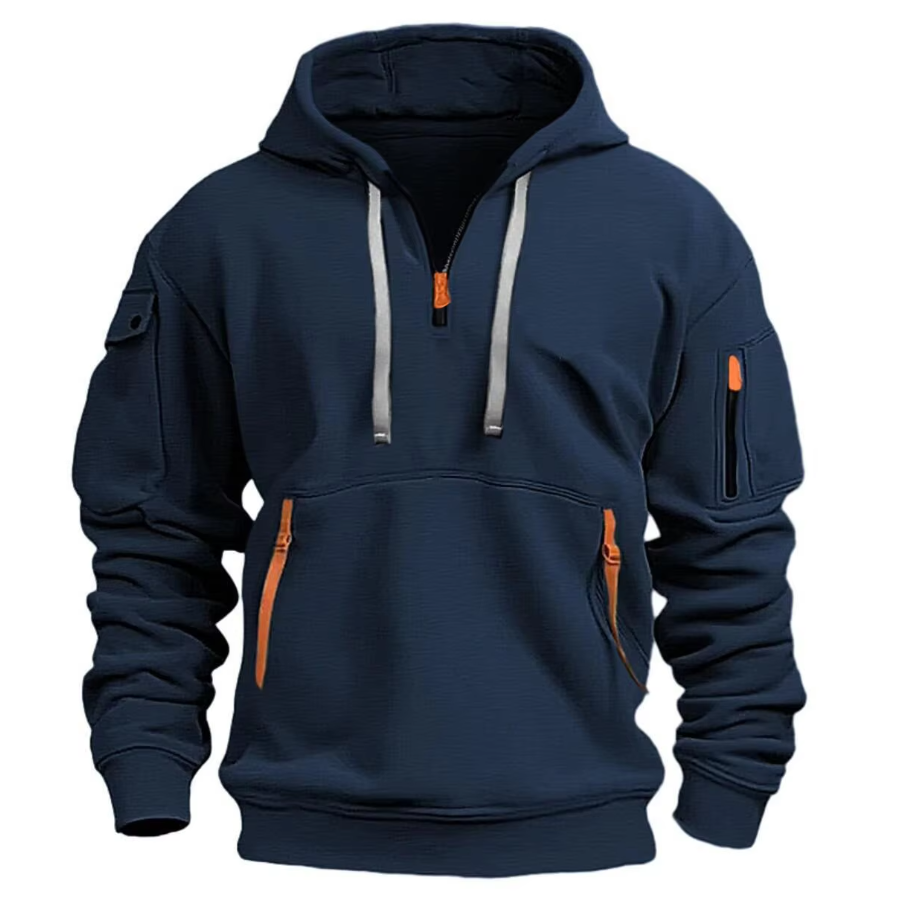 Blue Half-Zip Hoodie front view